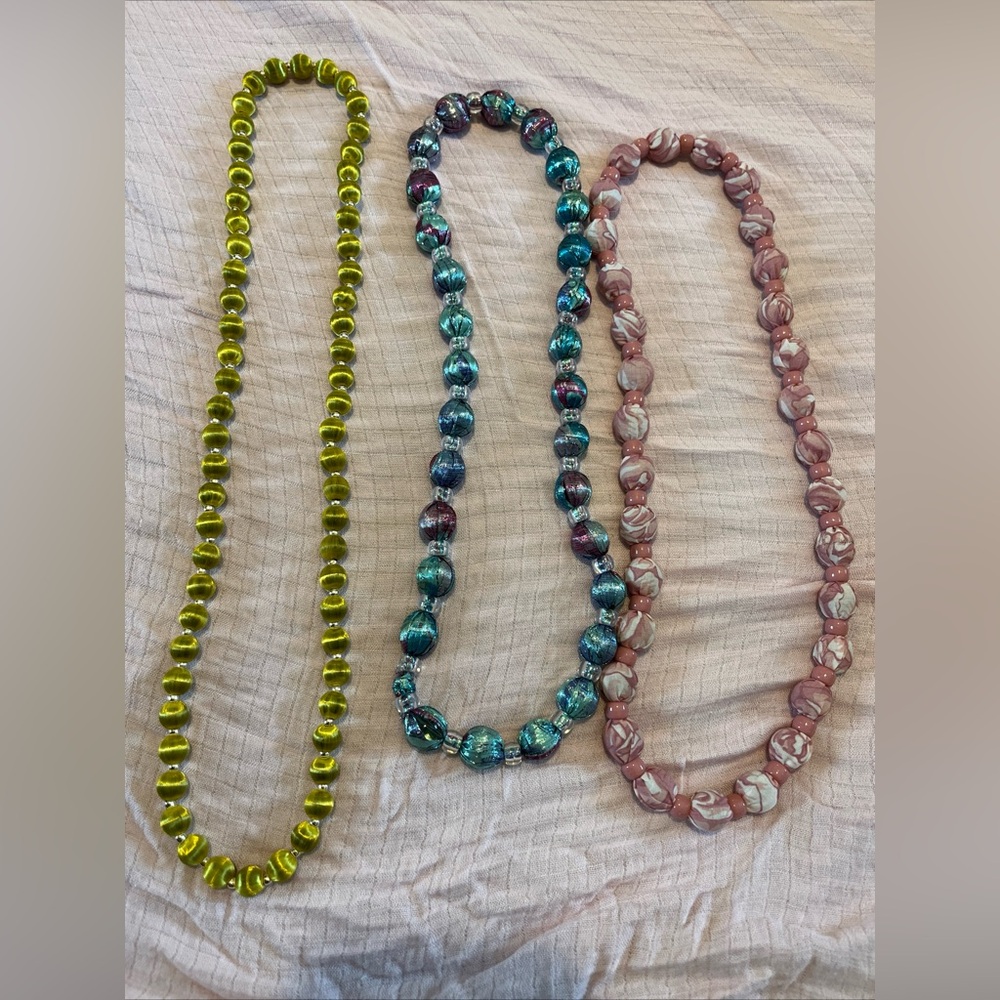 Vintage Fabric Bead Necklace Costume Jewelry Lot Funky 1980’s Vibrant Dopamine